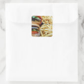 Burgers in Fries Vierkante Sticker (Tas)