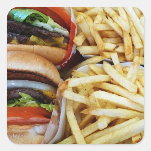 Burgers in Fries Vierkante Sticker (Voorkant)