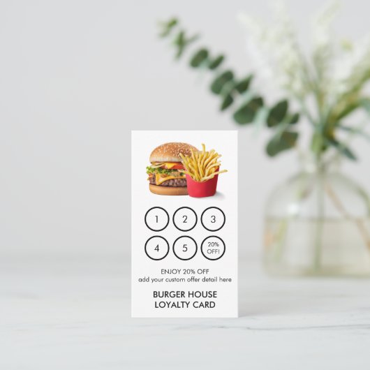 Burgers Restaurant QR Code Minimal Loyalty Kaart (Staand voorkant)