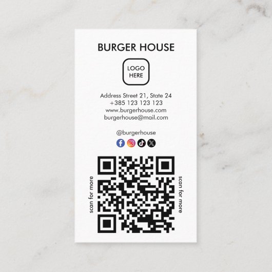 Burgers Restaurant QR Code Minimal Loyalty Kaart (Achterkant)