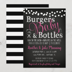 Burgers roze flessen, Girl Baby shower Invitation Kaart