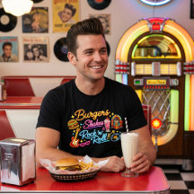 Burgers Shakes Rock 'n' Roll Neon Diner Grafisch o