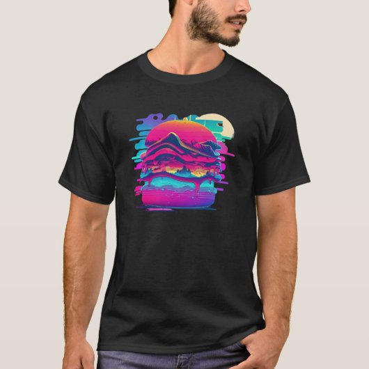 Burgers Synthwave 80s Retrowave Aesthetic T-shirt (Voorkant)