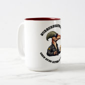 Burgersaurus rex dinosaurus tweekleurige koffiemok (Voorkant links)