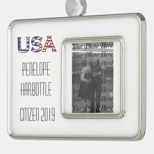 Burgerschap Jaar Verenigde Staten sterren en Strip Verzilverd Omlijst Ornament (Links)