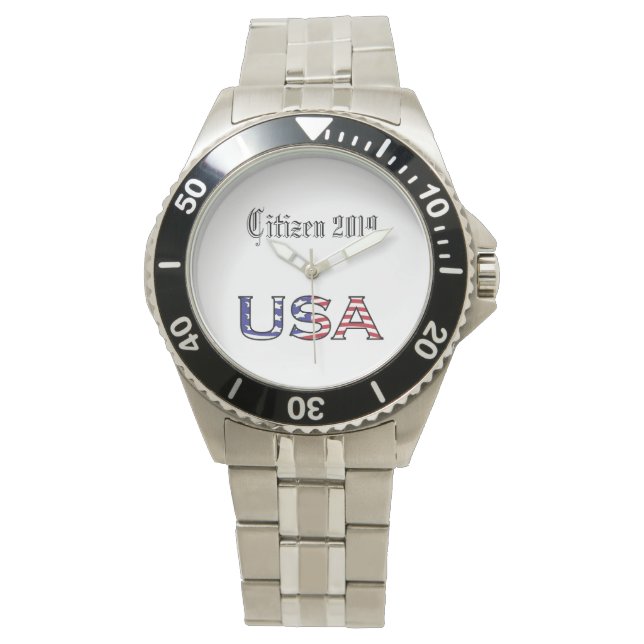 Burgerschapsjaar USA Stars and Stripes Tekst Horloge (Voorkant)