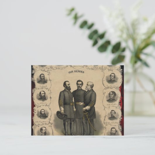 Burgersoorlog 🎖️⚔️ Helden Zuidelijke Generaals Briefkaart (Staand voorkant)