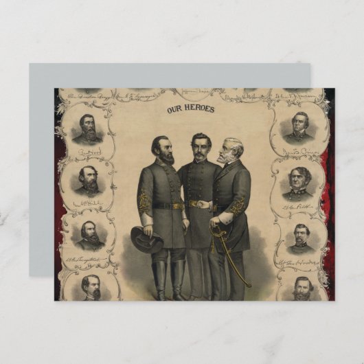 Burgersoorlog 🎖️⚔️ Helden Zuidelijke Generaals Briefkaart (Voorkant / Achterkant)
