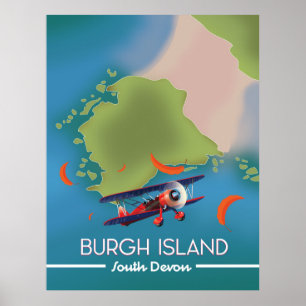 Burgh Island Devon reiskaart Poster