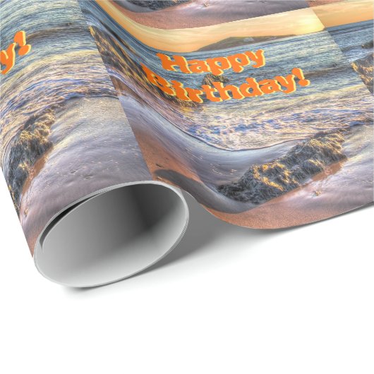 Burgh Island op Sundown, Happy Birthday Cadeaupapier (Rol Hoek)