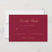  Burgindy Gold Bloemen Damask Script Wedding RSVP Kaartje (Voorkant)