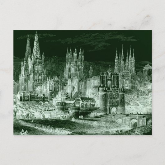 Burgos Cathedral Gothic Engraving Negative Vintage Briefkaart (Voorkant)