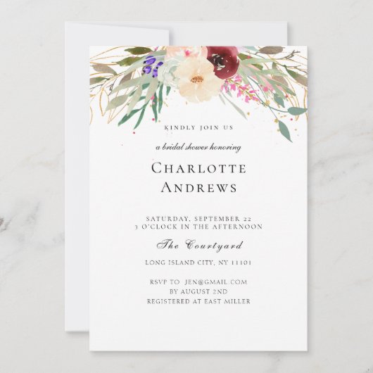 Burgund, Blush, Groene Bloem Vrijgezellenfeest Kaart (Voorkant)