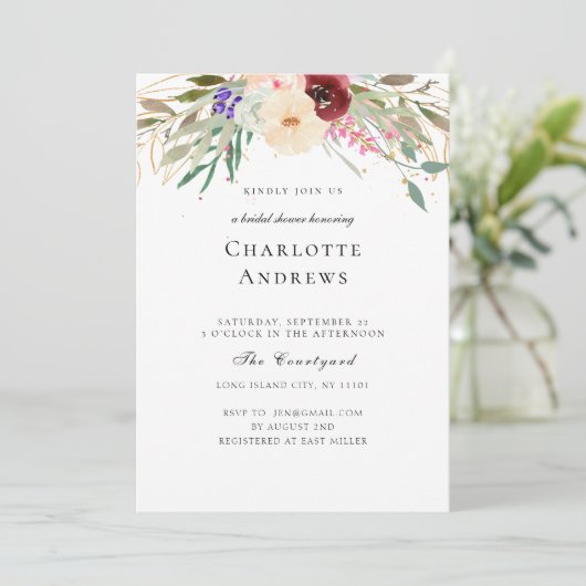 Burgund, Blush, Groene Bloem Vrijgezellenfeest Kaart (Staand voorkant)