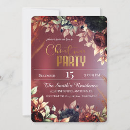 Burgund Elegante bloemen, Magische Kerstmis Reinde Kaart