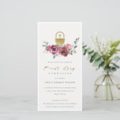 BURGUNDI GOUDE BLOEMEN EERSTE HEILIGE COMMUNIE UIT BEDANKKAART (Staand voorkant)