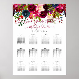 BURGUNDIE BOHO WATERCOLOR BLOEMEN STOELENPLAN POSTER