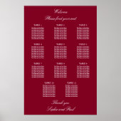 Burgundy 11 Table Wedding Seating Chart Poster (Voorkant)
