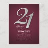 Burgundy 21e verjaardag Sliver Glitter Daughter Uitnodiging Briefkaart (Voorkant)