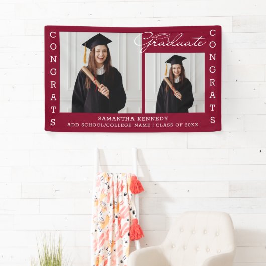 Burgundy 2 Photo Collage Congrats Afstudeerder 202 Spandoek (Insitu)