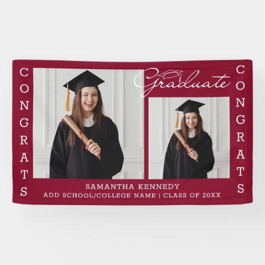 Burgundy 2 Photo Collage Congrats Afstudeerder 202 Spandoek (Horizontaal)