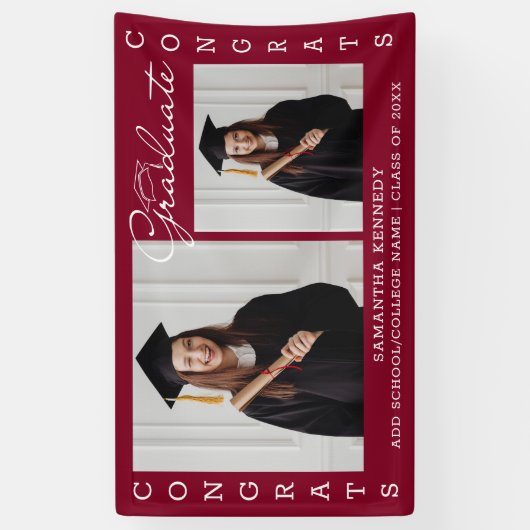 Burgundy 2 Photo Collage Congrats Afstudeerder 202 Spandoek (Verticaal)