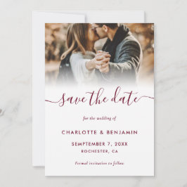 Burgundy 2 Photo Wedding Save the Date Kaart