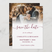 Burgundy 2 Photo Wedding Save the Date Kaart (Voorkant / Achterkant)