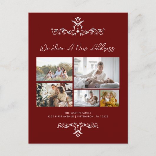 Burgundy 5 Foto's  aankondiging Briefkaart (Voorkant)