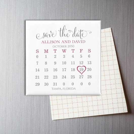 Burgundy 5 Rows Calendar Save the Date Wedding Magneet