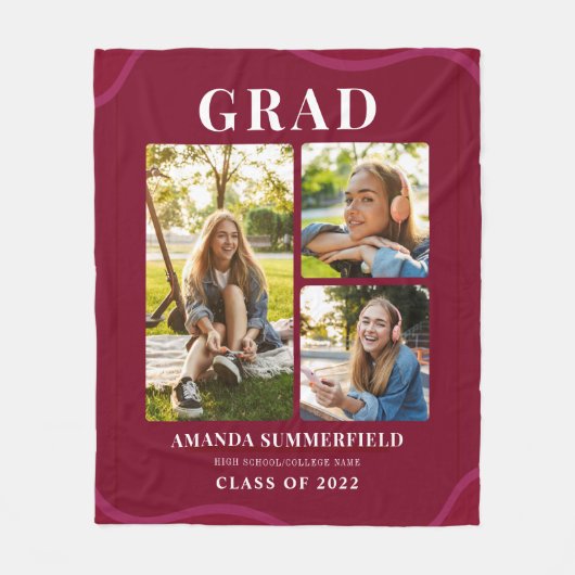 Burgundy Afstudeerder 3 Afstuderen voor fotocollag Fleece Deken (Voorkant)