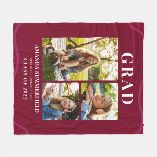 Burgundy Afstudeerder 3 Afstuderen voor fotocollag Fleece Deken (Voorkant (Horizontaal))