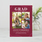Burgundy Afstudeerder 3 Foto Collage Graduparty Kaart (Staand voorkant)