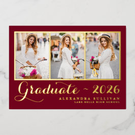 Burgundy Afstudeerklas van 2026 Fotocollage Afstud Folie Uitnodiging