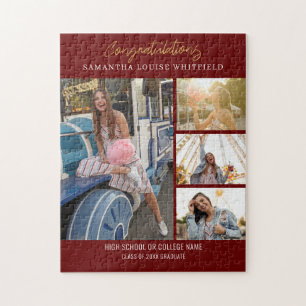 Burgundy Afstuderen Foto Collage Afstudeerder Memo Legpuzzel