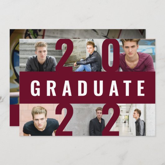 Burgundy afstuderen modern fotocollage vet aankondiging (Voorkant / Achterkant)