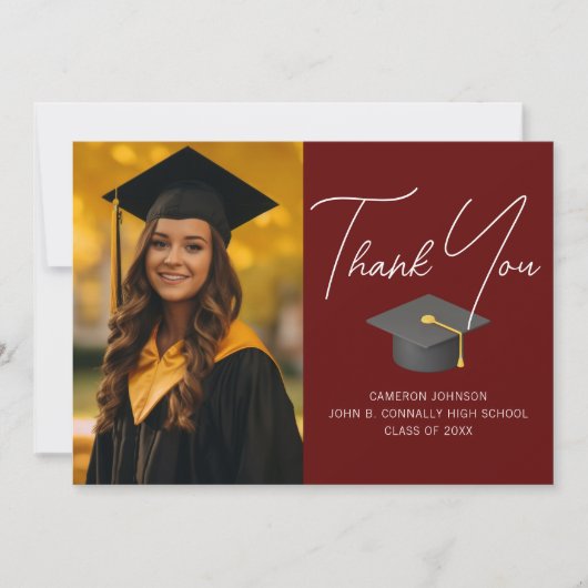 Burgundy Afstuderen Persoonlijk Afstuderen voor fo Bedankkaart (Voorkant)