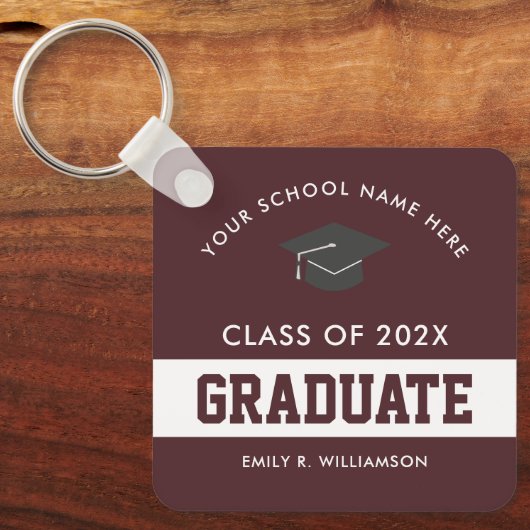 Burgundy Afstuderen Persoonlijke Sleutelhanger (Voorkant)
