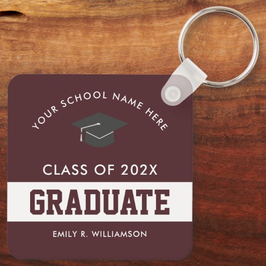 Burgundy Afstuderen Persoonlijke Sleutelhanger (Achterkant)