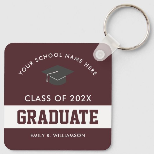 Burgundy Afstuderen Persoonlijke Sleutelhanger (Achterkant)