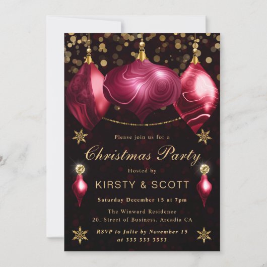Burgundy agaat kralen kerstdinerfeest kaart (Voorkant)