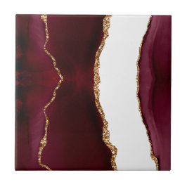 Burgundy agaat met gouden glinsterende aders tegeltje