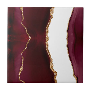 Burgundy agaat met gouden glinsterende aders tegeltje