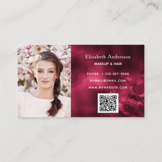 Burgundy agate foto qr code elegant visitekaartje (Achterkant)