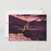 Burgundy Agate Geode Gold Glitter Script Monogram Notitiekaartje (Voorkant)