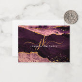 Burgundy Agate Geode Gold Glitter Script Monogram Notitiekaartje (Voorkant / Achterkant in situ)