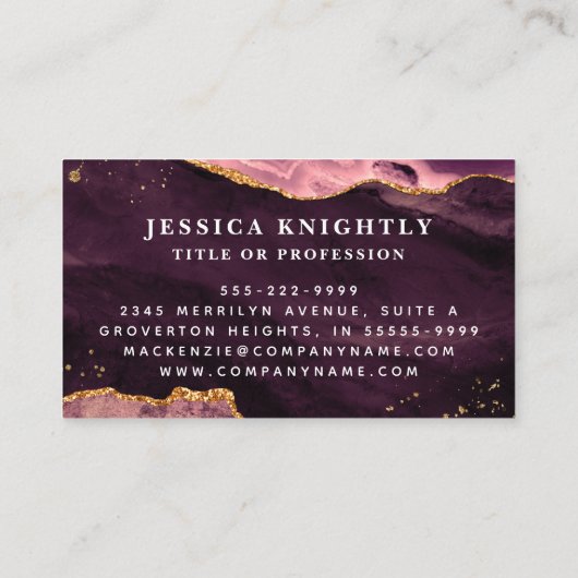 Burgundy Agate Geode Monogram Gold Script Visitekaartje (Achterkant)