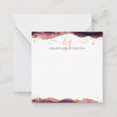 Burgundy Agate Geode Script Monogram Gold Glitter Notitiekaartje (Voorkant)
