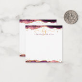 Burgundy Agate Geode Script Monogram Gold Glitter Notitiekaartje (Voorkant / Achterkant in situ)