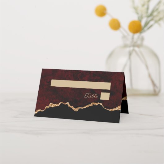 Burgundy Agate Gold Agate Wedding Table Place Card Plaatskaartje (Voorkant)